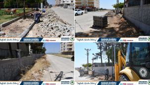 Araban Cezaevi caddesinde kaldırım çalışmaları devam ediyor