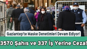 Gaziantep'te Maske Denetimleri Devam Ediyor! 3570 Şahıs ve 337 İş Yerine Ceza!