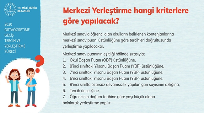 Merkezi Yerleştirme hangi kriterlere göre yapılacak?